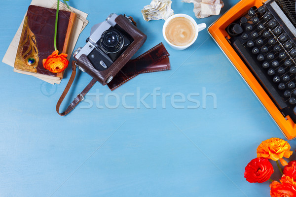 Workspace with vintage orange typewriter Stock photo © neirfy