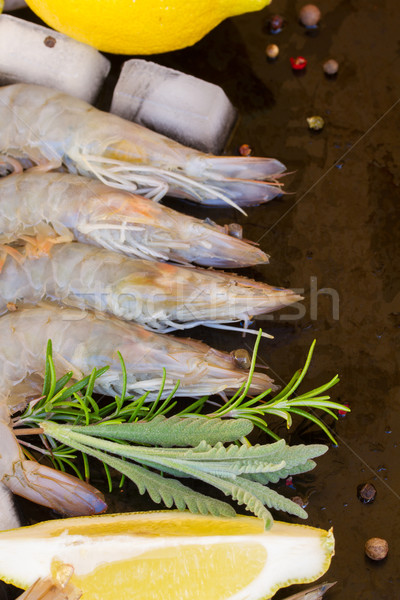 row of raw prawns Stock photo © neirfy