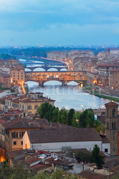 Foto stock: Florence · Itália · famoso · ponte · noite · água