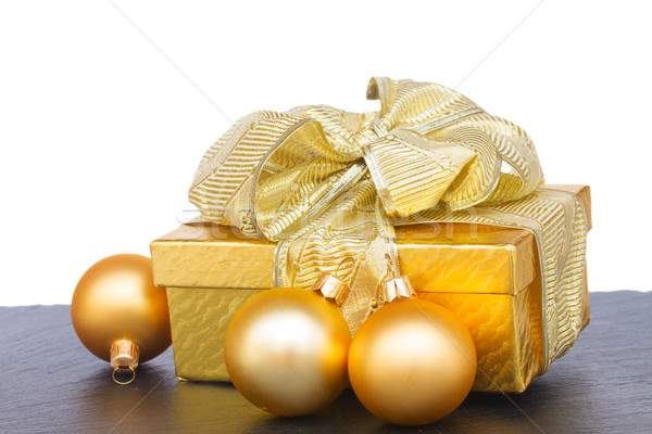 golden  gift box with christmas decorations Stock photo © neirfy