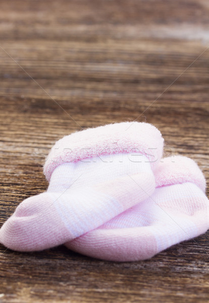 ストックフォト: 赤ちゃん · 靴下 · ピンク · 木製