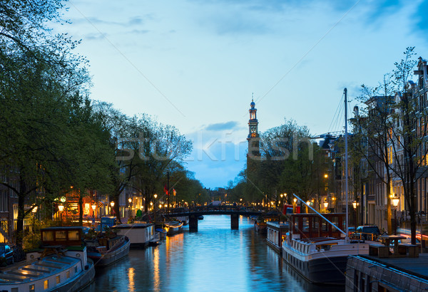 Zdjęcia stock: Domów · Amsterdam · Niderlandy · kanał · palenie · światła