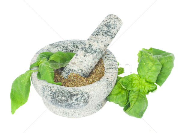mortar with powdered basil Stock photo © neirfy