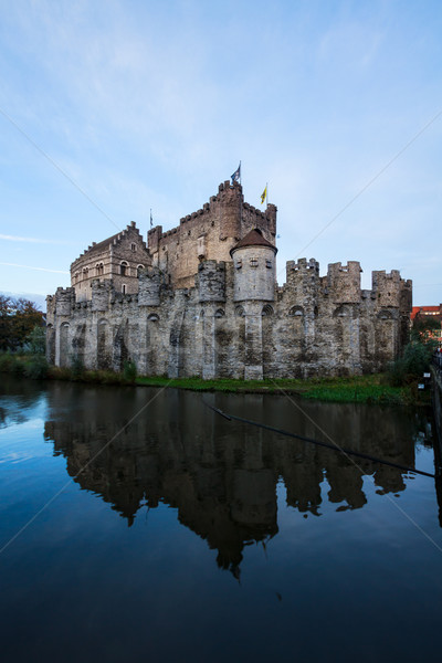 Gravensteen castle over pond, Ghent Stock photo © neirfy