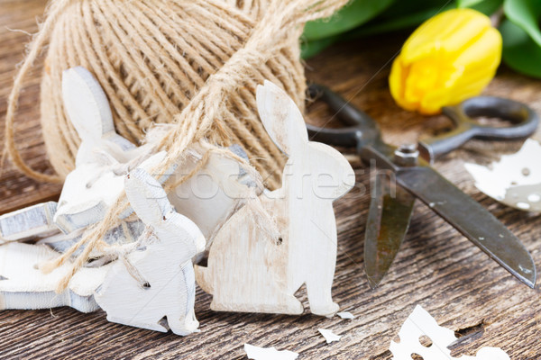 Stock photo: easter decorations with yellow tulips