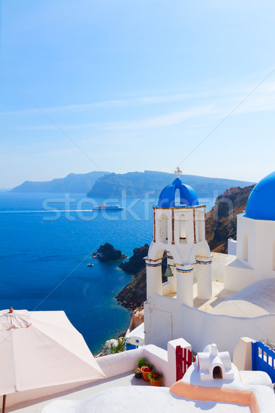 view of caldera with stairs and church, Santorini Stock photo © neirfy