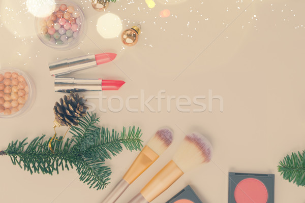 Noel makyaj kozmetik ayarlamak ürünleri yaprak dökmeyen Stok fotoğraf © neirfy