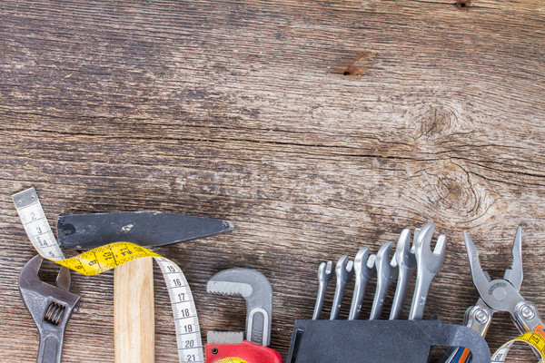 tools kit frame on wooden planks Stock photo © neirfy