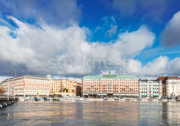 Stockfoto: Skyline · Stockholm · Zweden · centraal · schepen · hemel