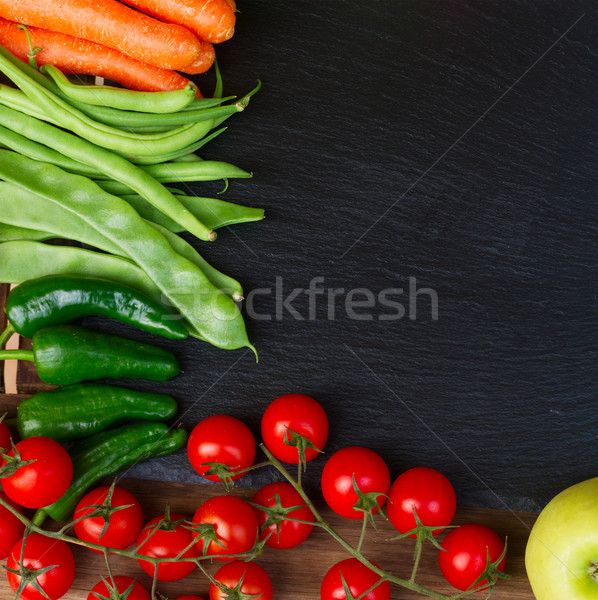 Zdrowa żywność tabeli zdrowych raw food czarny kopia przestrzeń Zdjęcia stock © neirfy
