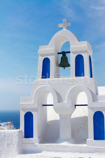 white with blue belfry, Santorini island, Greece Stock photo © neirfy