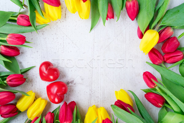 bouquet of yellow, purple and red tulips Stock photo © neirfy