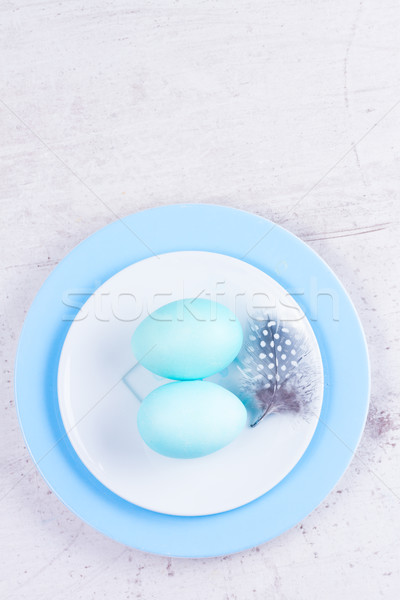 Stock foto: Platte · gemalt · Eier · Platten · zwei · blau