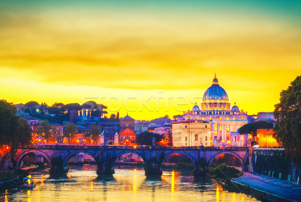 Kathedrale Brücke beleuchtet Fluss Rom Sonnenuntergang Stock foto © neirfy