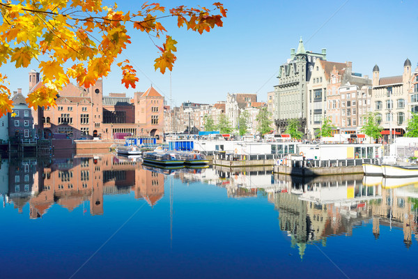 Stockfoto: Huizen · Amsterdam · Nederland · kanaal · typisch · nederlands