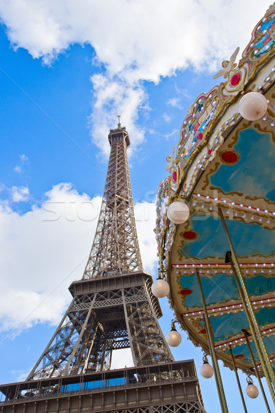 Stok fotoğraf: Atlıkarınca · Eyfel · Kulesi · Paris · bağbozumu · Fransa · kentsel