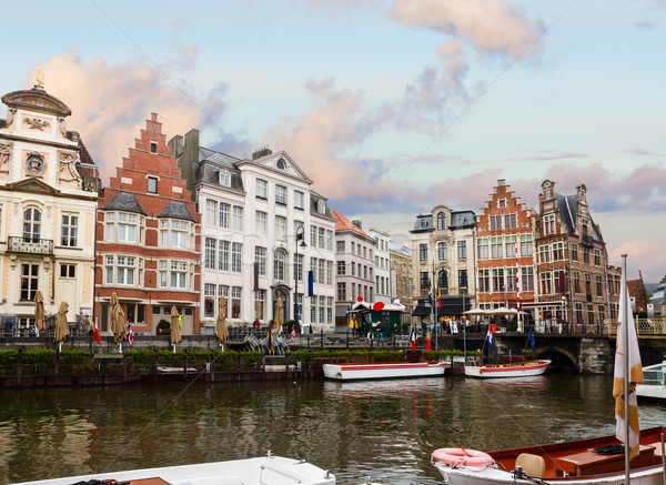 Graslei harbor in old town  , Ghent Stock photo © neirfy