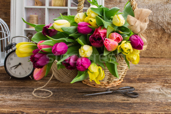 Ramo amarillo púrpura tulipán flores primavera Foto stock © neirfy