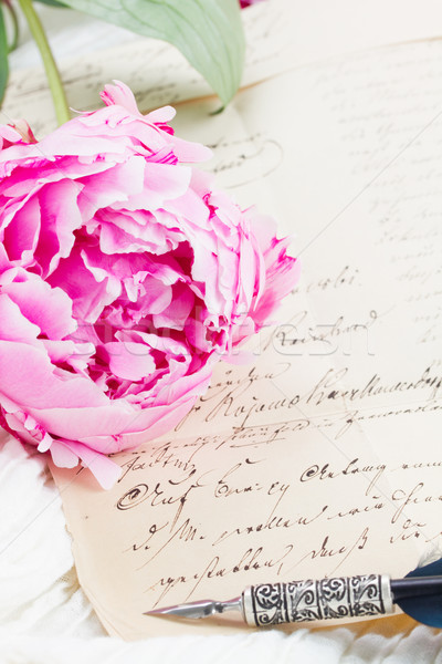 пер антикварная письма розовый цветок письме Сток-фото © neirfy