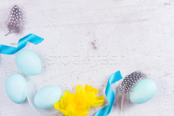 Easter frame with painted eggs and flowers Stock photo © neirfy