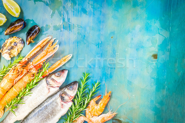 Fresche frutti di mare blu pesce scena copia spazio Foto d'archivio © neirfy