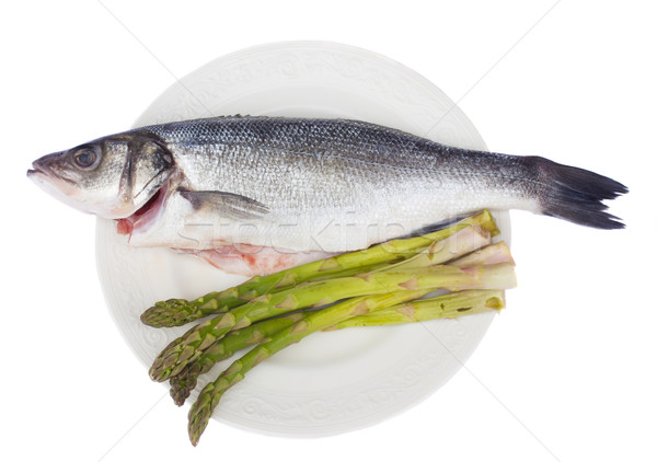 sea bass with asparagus Stock photo © neirfy