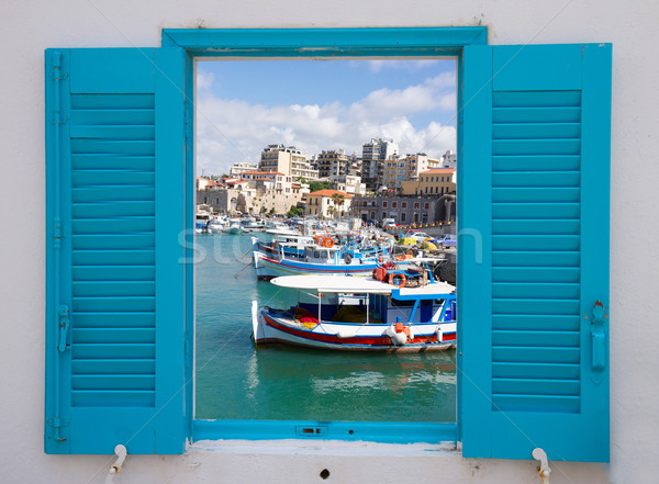 window with old port of Heraklion, Crete, Greece Stock photo © neirfy