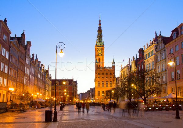 Old town of Gdansk with city hall at night Stock photo © neirfy