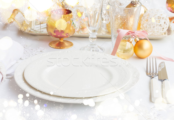 Noel sofra takımı ayarlamak boş plakalar beyaz Stok fotoğraf © neirfy