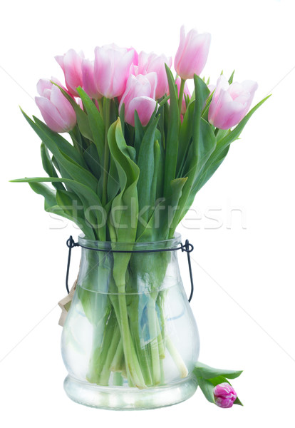 Stock photo: bouquet of yellow, purple and red tulips