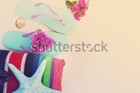 Lata plaży zabawy sandały ręcznik plażowy Rozgwiazda Zdjęcia stock © neirfy