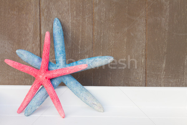Kırmızı mavi denizyıldızı ahşap Stok fotoğraf © neirfy