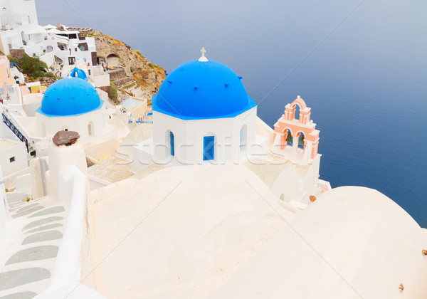 view of caldera with blue domes, Santorini Stock photo © neirfy