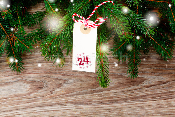 Stock fotó: Fenyőfa · vidám · karácsony · címke · 24 · december