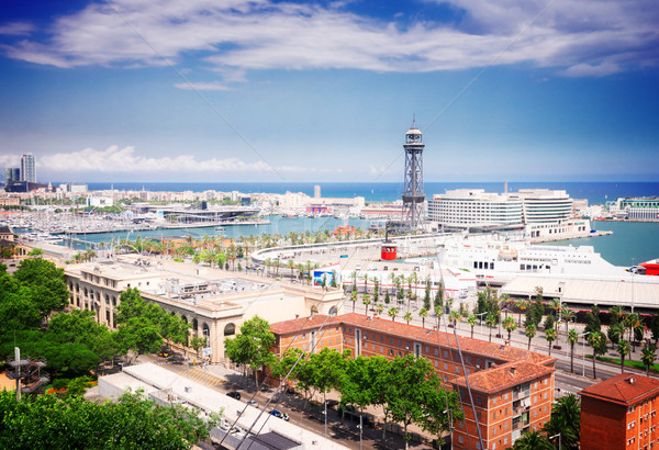 Cityscape of Barcelona with port Vell, Spain Stock photo © neirfy