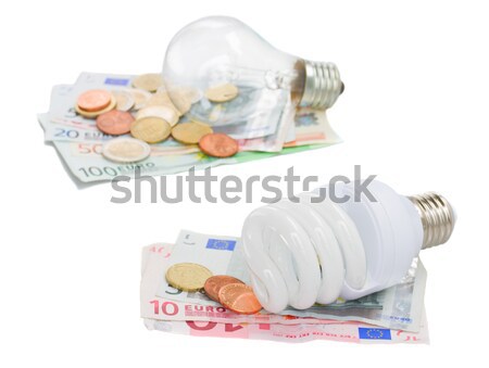 energy saving and normal   bulbs on euro money Stock photo © neirfy