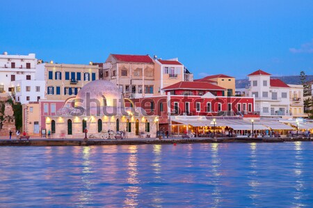 Venetiaanse Griekenland zee nacht hemel gebouw Stockfoto © neirfy