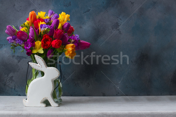 Tavaszi virágok húsvét nyúl tojások tavasz friss Stock fotó © neirfy