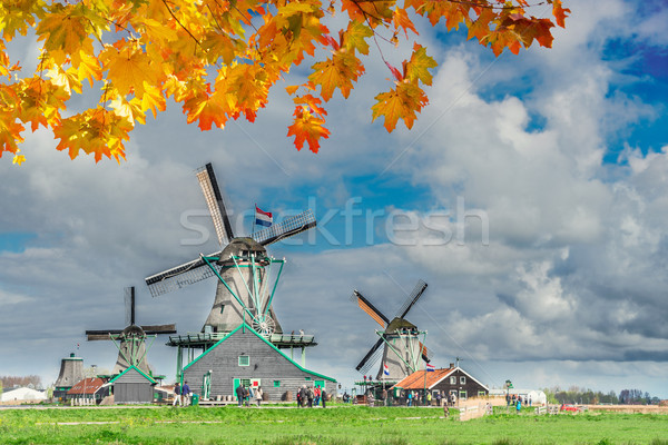 Holandés viento tradicional paisaje molino de viento dramático Foto stock © neirfy