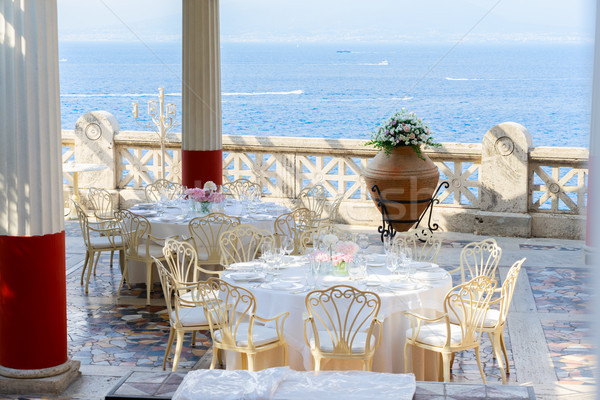 Stock fotó: Part · Olaszország · ebédlőasztal · székek · tenger · gyönyörű