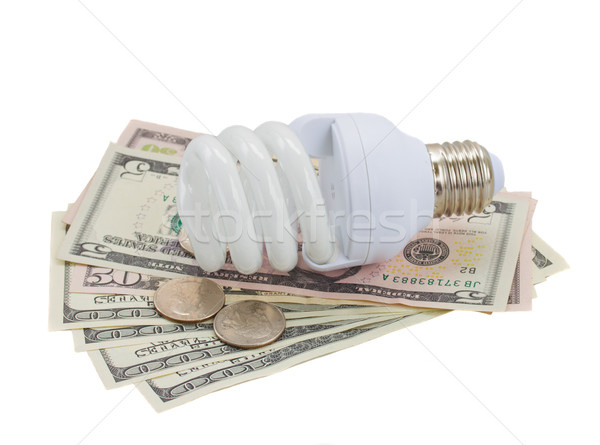 energy saving lamp bulb on dollars Stock photo © neirfy