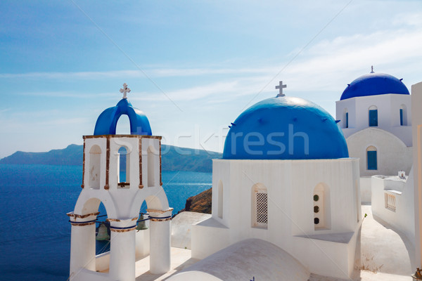 view of caldera with blue domes, Santorini Stock photo © neirfy
