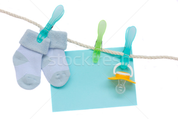 [[stock_photo]]: Bébé · accueil · bleu · chaussettes · enveloppe