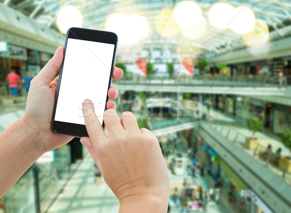 Stockfoto: Hand · moderne · smartphone · supermarkt · handen