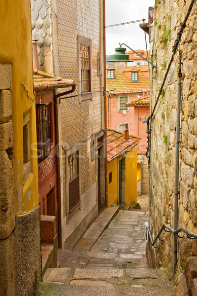 Stockfoto: Smal · straat · trap · Portugal · beneden · stad