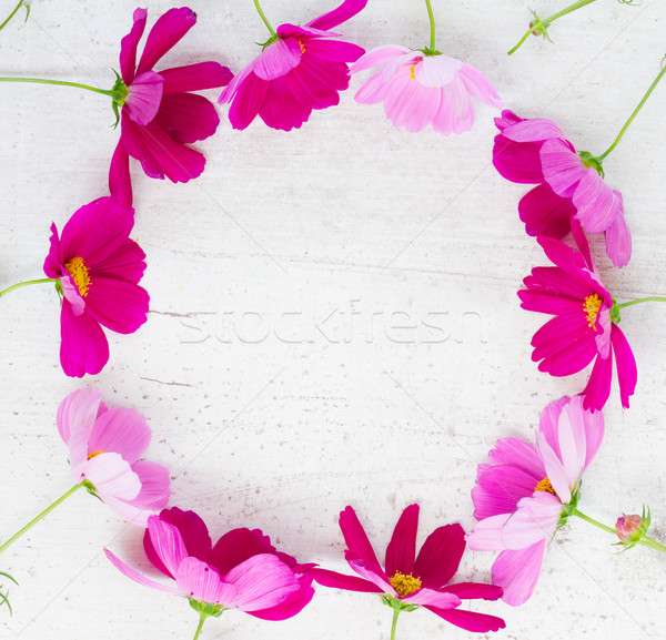 Stock fotó: Rózsaszín · virágok · ünnepi · keret · fehér · asztal
