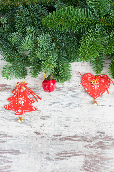 Weihnachten frischen immergrün Baum Niederlassungen rot Stock foto © neirfy