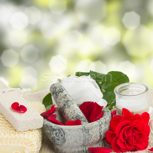 Fürdő beállítások rózsák rózsa virágok fürdőkád Stock fotó © neirfy