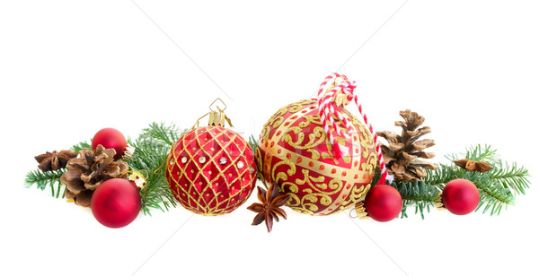 Christmas balls and evergreen twigs Stock photo © neirfy