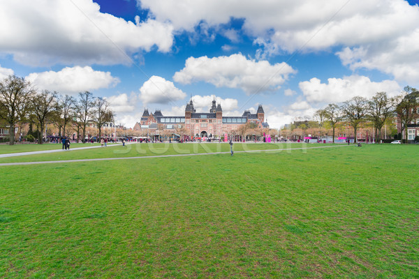 Posąg Amsterdam wiosną zielone trawnik Zdjęcia stock © neirfy